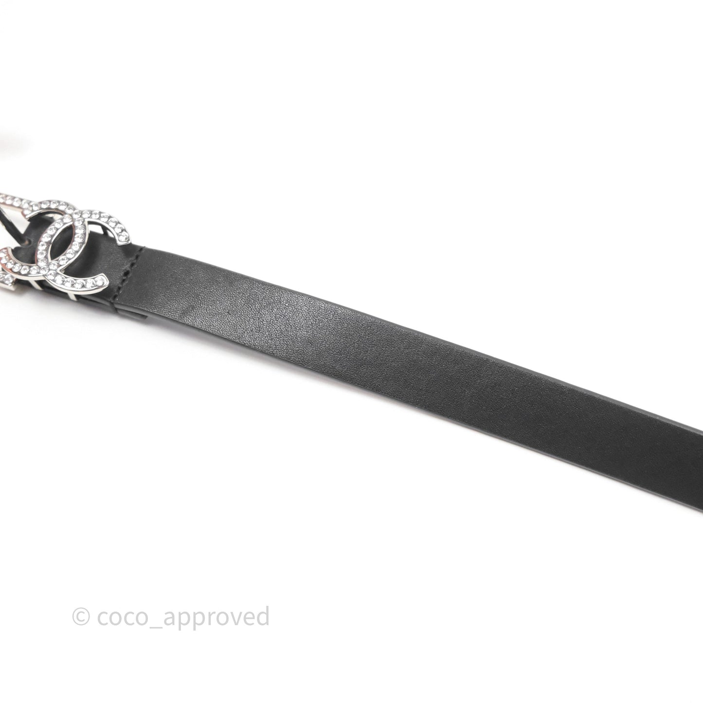 Chanel Crystal CC Belt Black Silver Hardware Size 75 20S