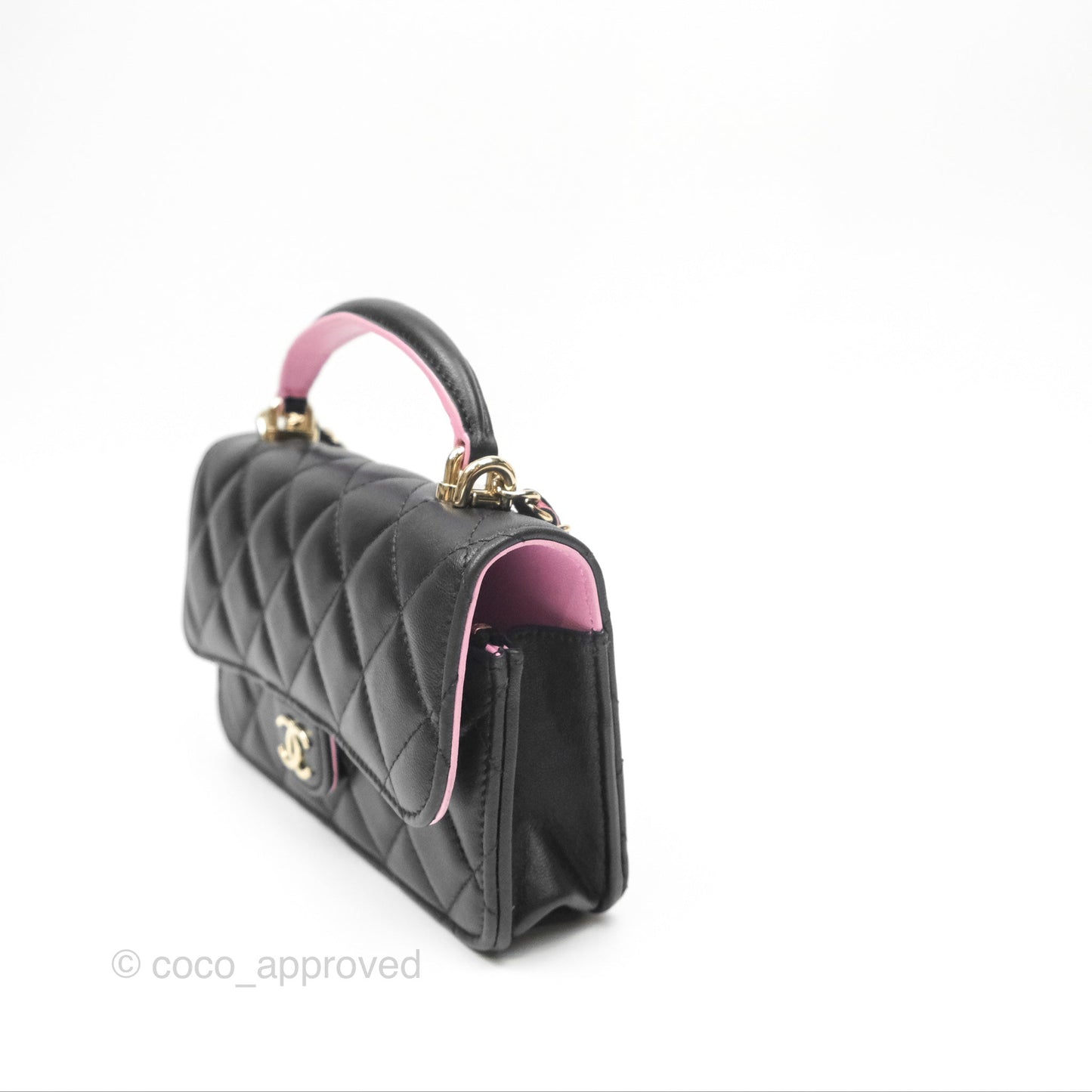 Chanel Top Handle Mini WOC Phone Holder Black/Pink Lambskin Gold Hardware 23P