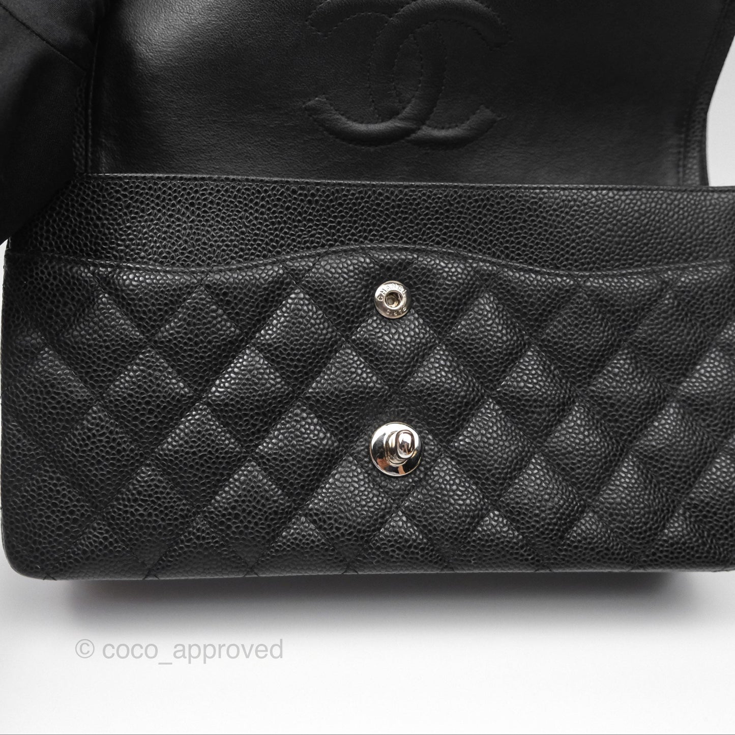 Chanel Classic M/L Medium Flap Quilted Black Caviar Silver Hardware