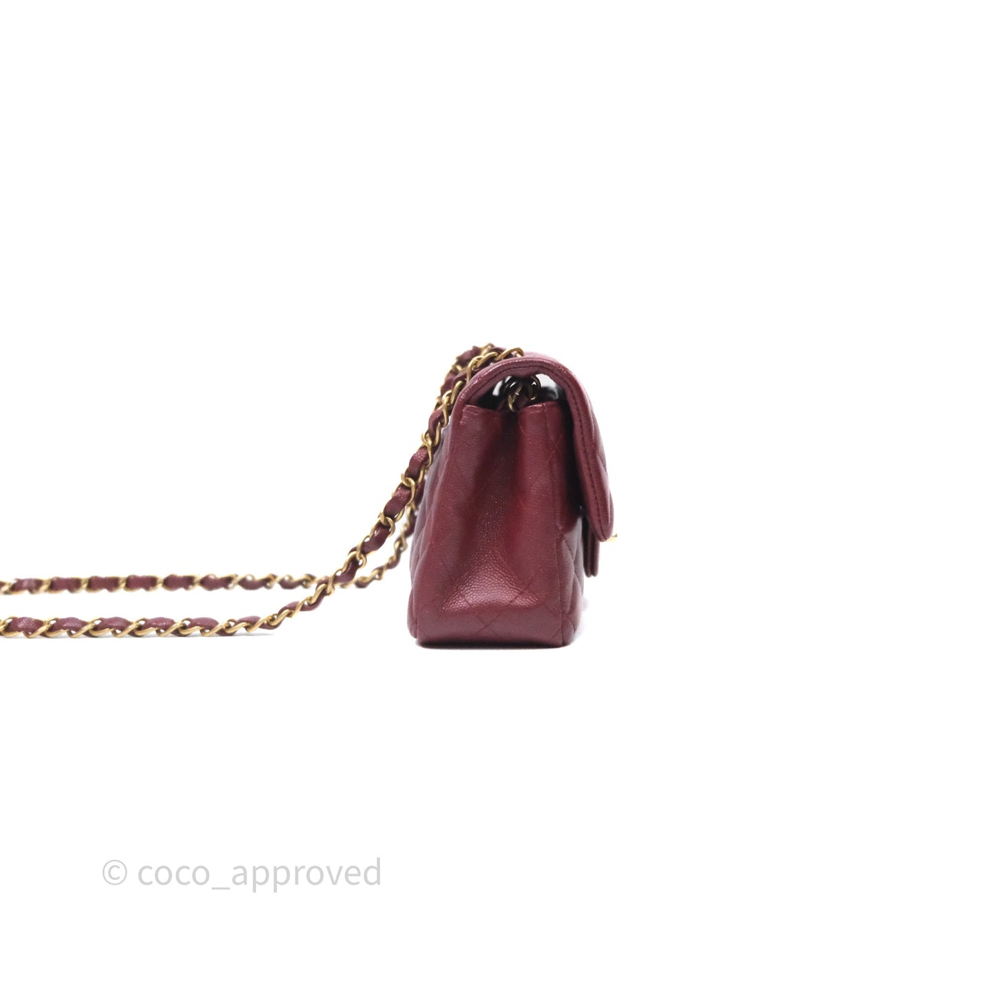 Chanel Classic Quilted Mini Rectangular Flap Burgundy Caviar Aged Gold Hardware