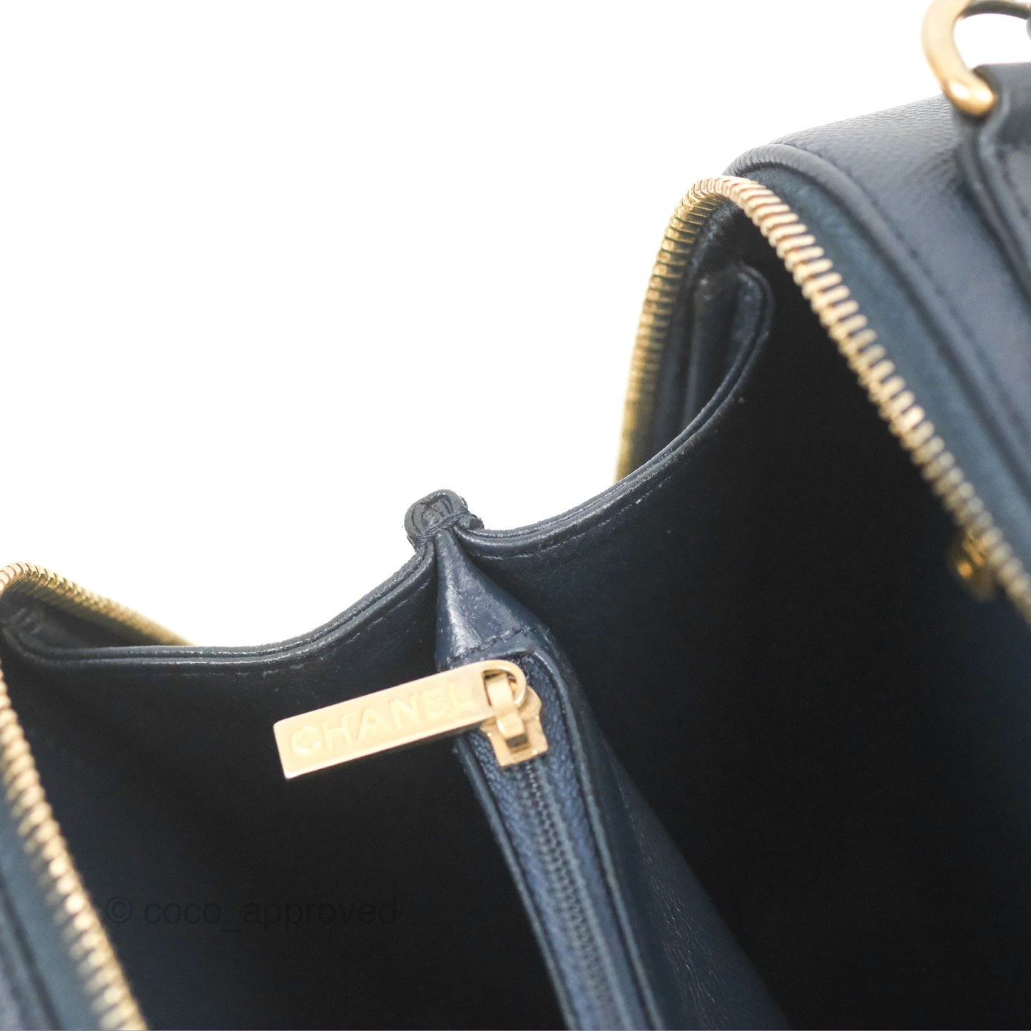 Chanel Quilted Medium CC Filigree Vanity Case Dark Navy Caviar Gold Hardware