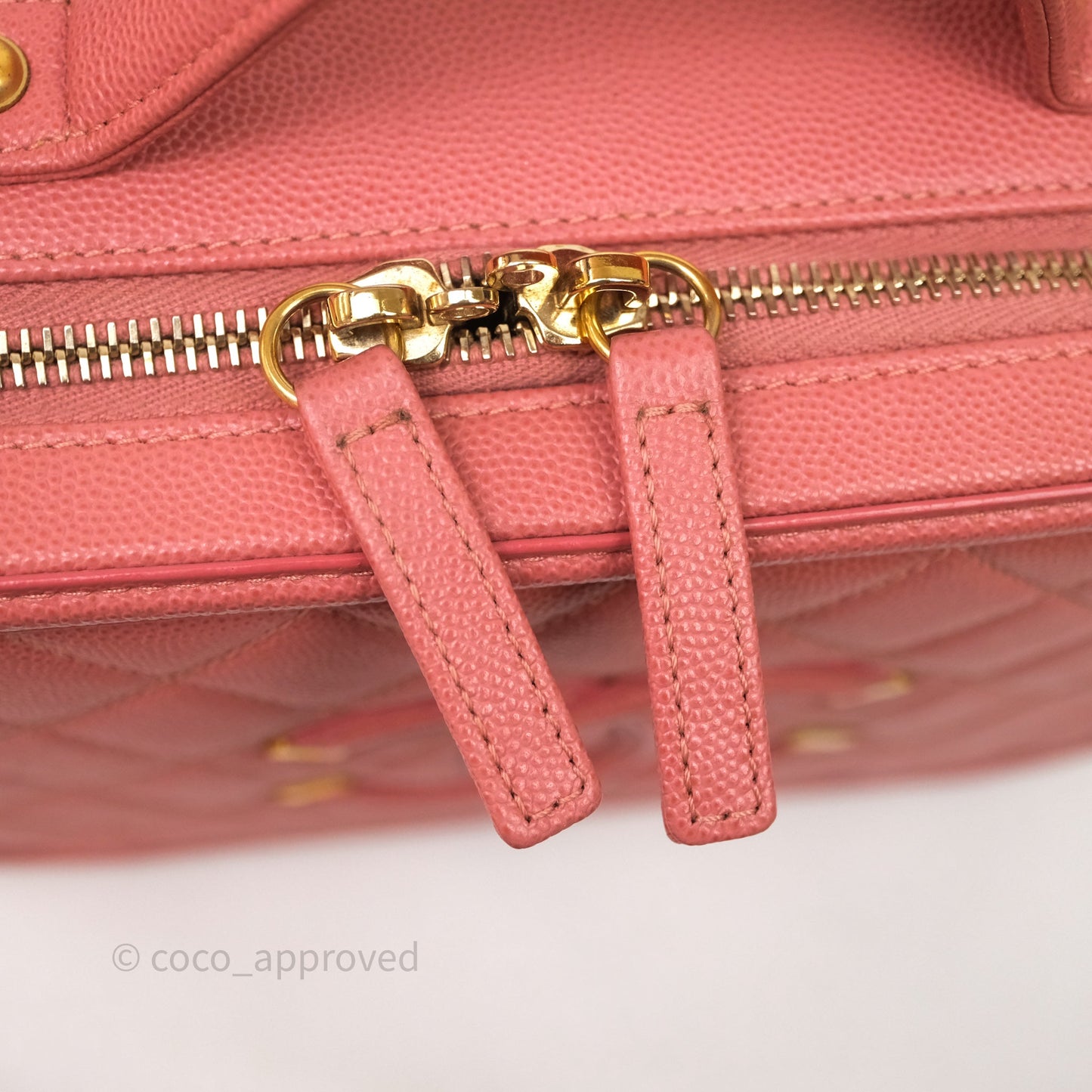 Chanel Medium CC Filigree Vanity Case Quilted Pink Caviar Aged Gold Hardware