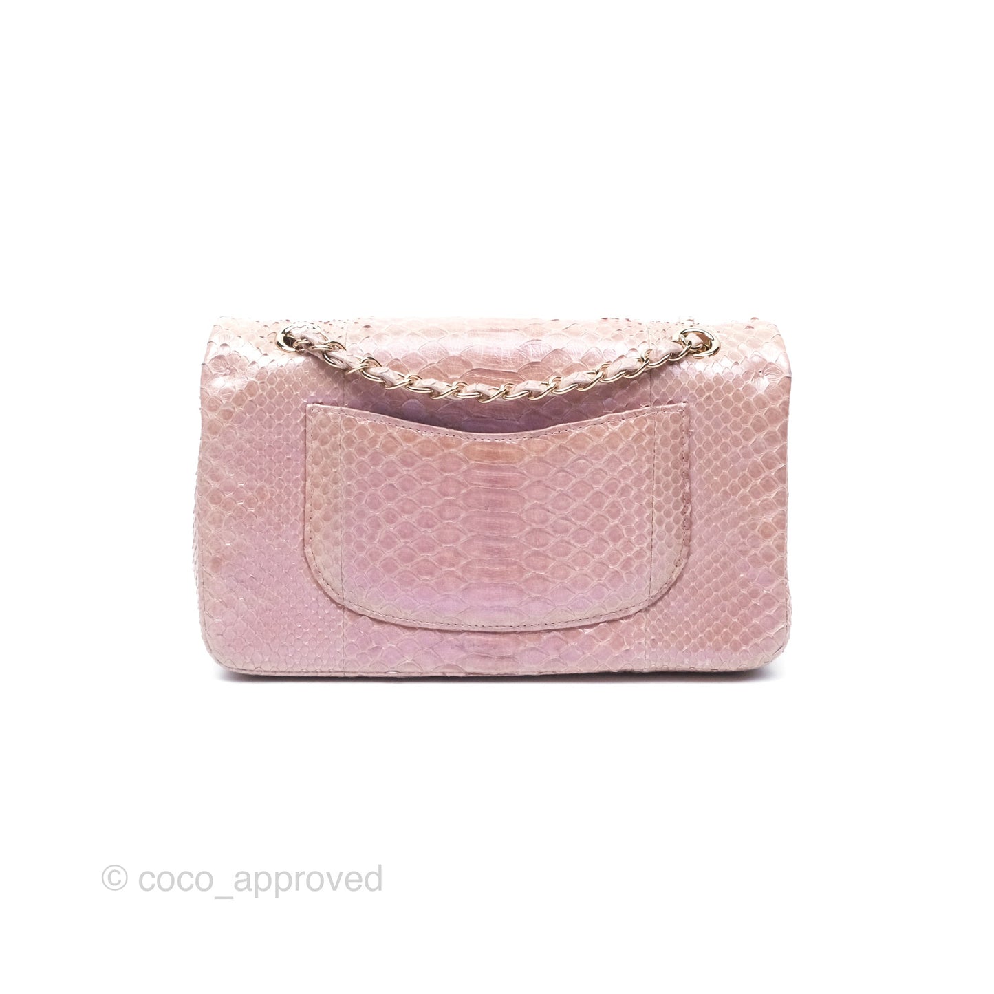 Chanel Classic M/L Medium Flap Quilted Iridescent Pink Python Gold Hardware