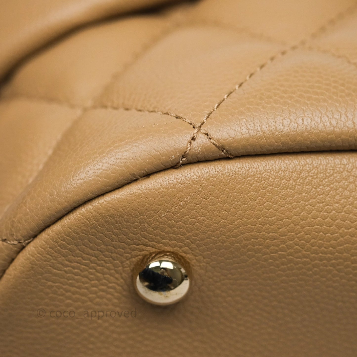 Chanel Rolled Up Bucket Drawstring Bag Beige Caviar Gold Hardware