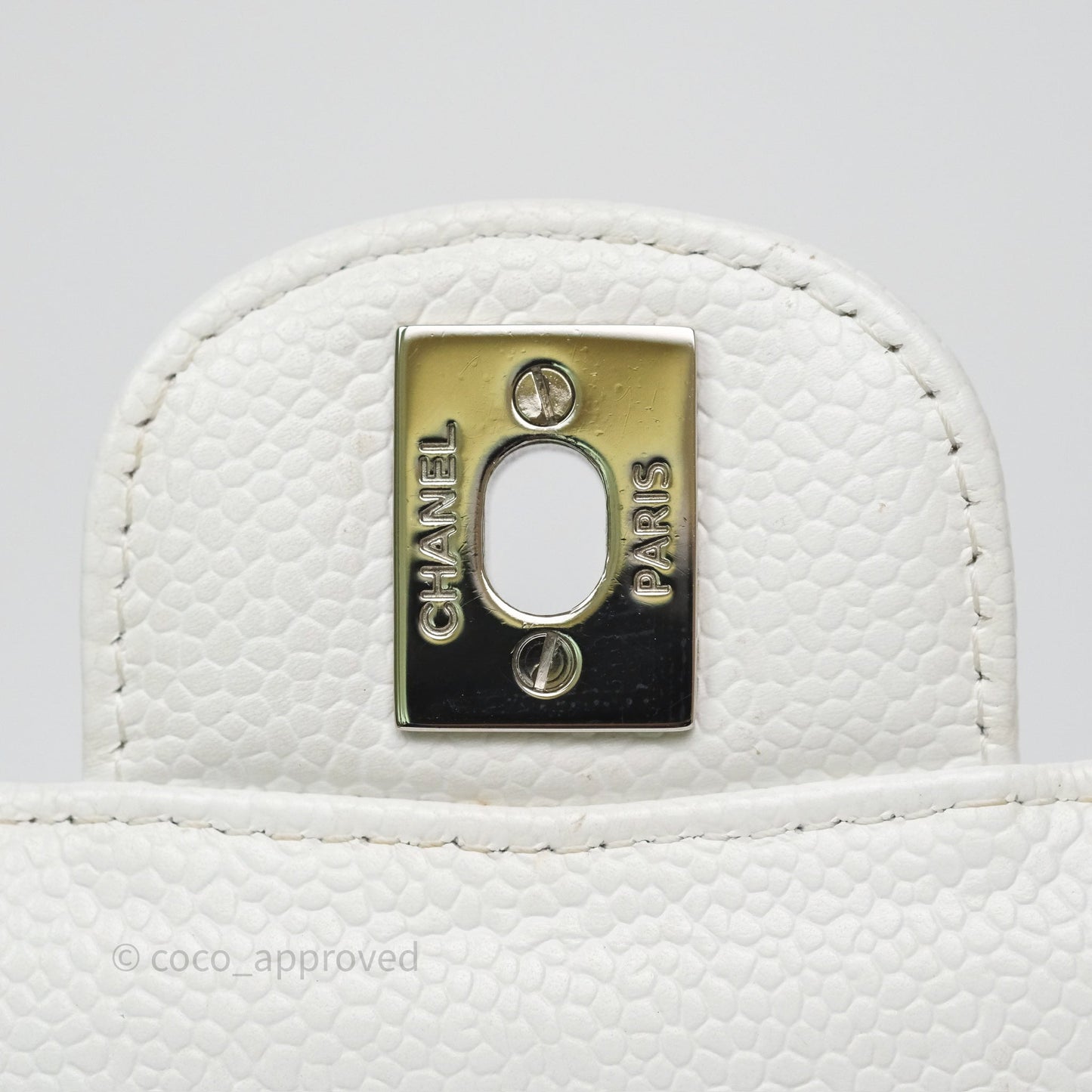 Chanel M/L Medium Classic Flap Quilted White Caviar Silver Hardware