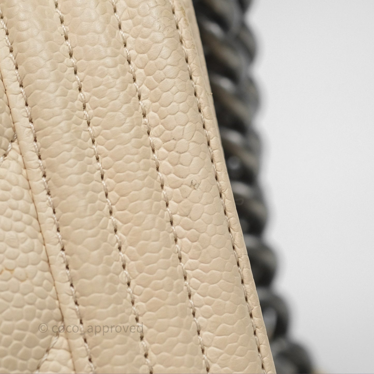 Chanel Small Boy Chevron Beige Caviar Ruthenium Hardware