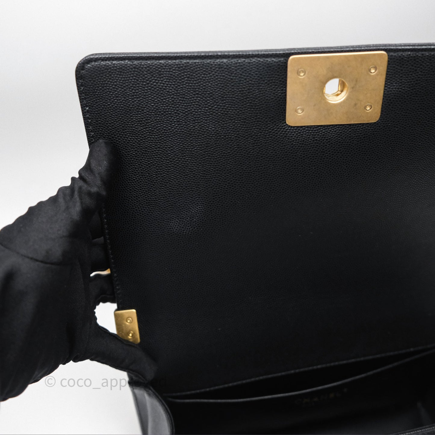 Chanel Quilted Medium Boy Black Caviar Aged Gold Hardware