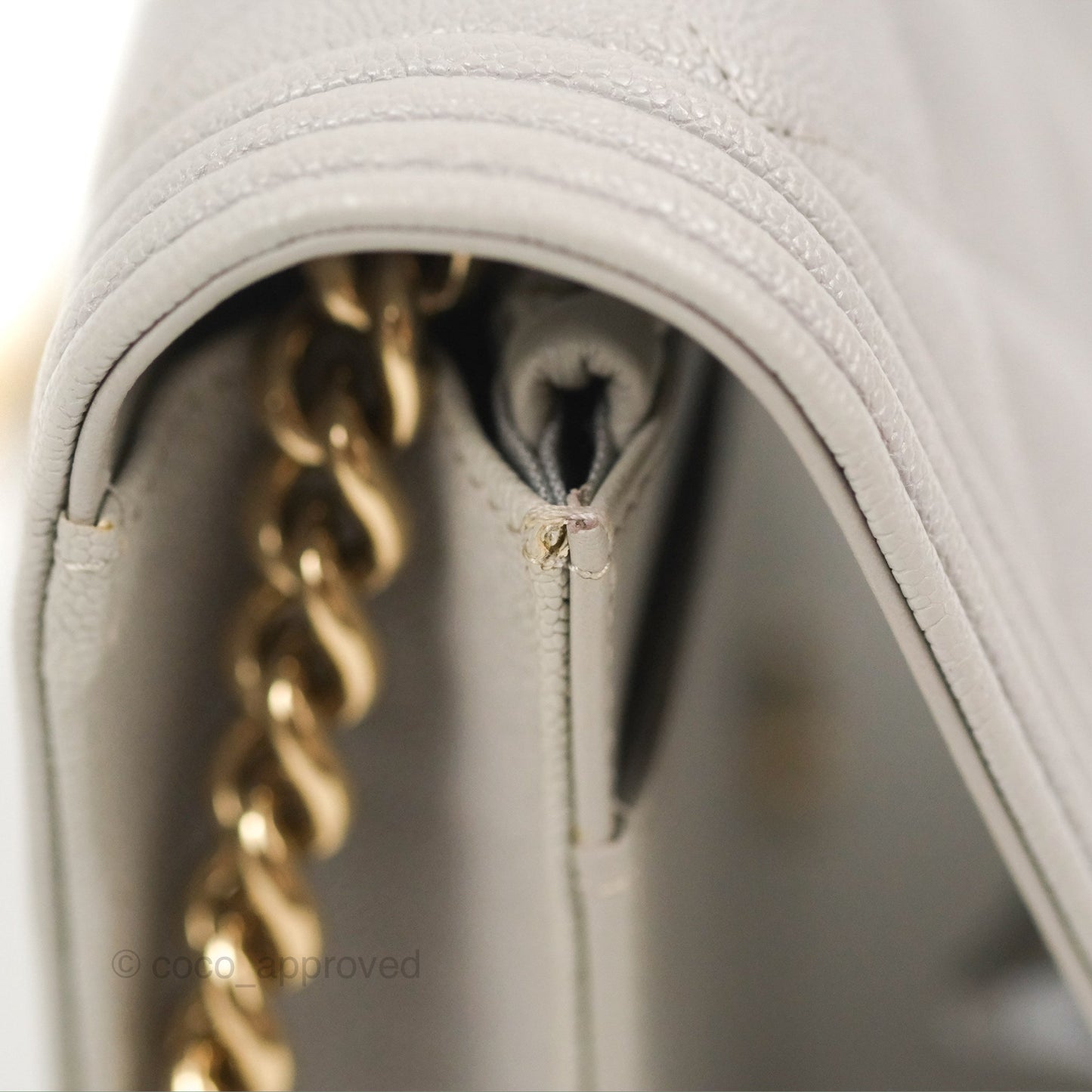 Chanel Quilted Boy Wallet on Chain WOC Light Grey Caviar Gold Hardware