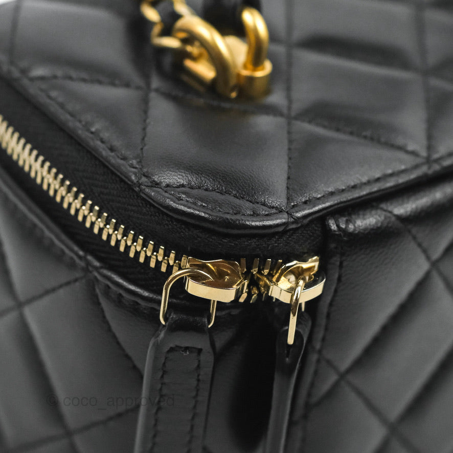 Chanel Vanity Rectangular Top Handle Black Lambskin Gold Hardware
