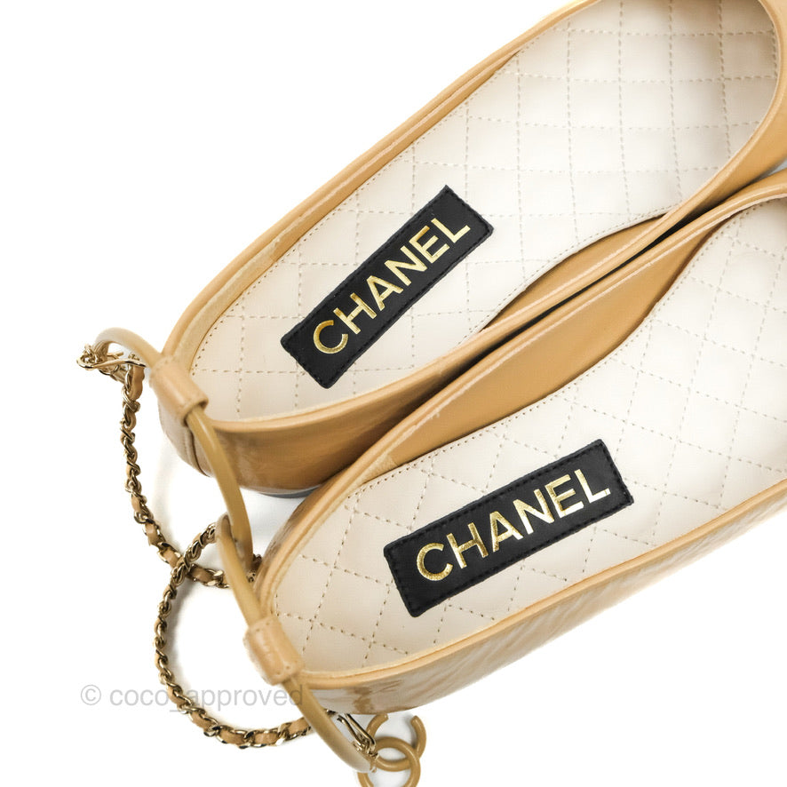 Chanel Cap Toe Ankle Chain Ballerina Flats Black/Beige