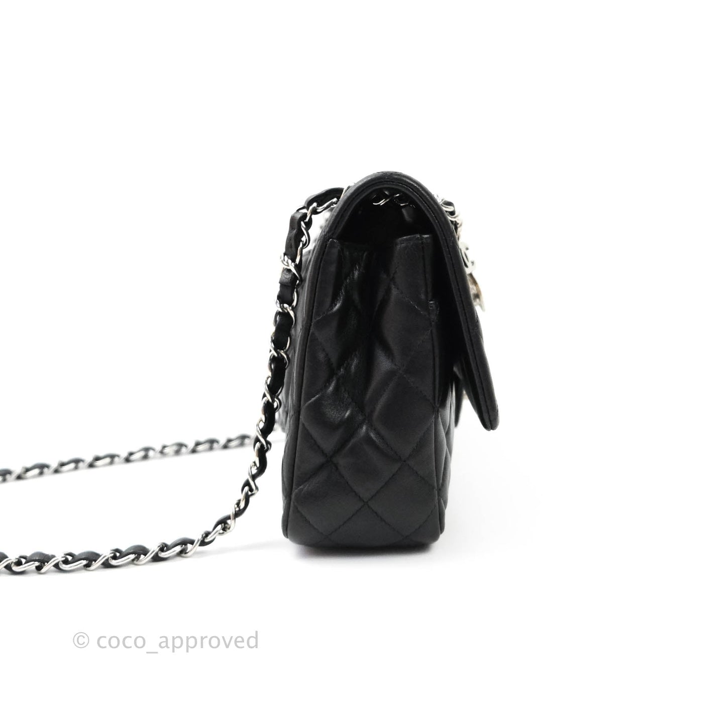 Chanel Classic M/L Medium Flap Bag Valentine Limited Edition Black Lambskin Silver Hardware