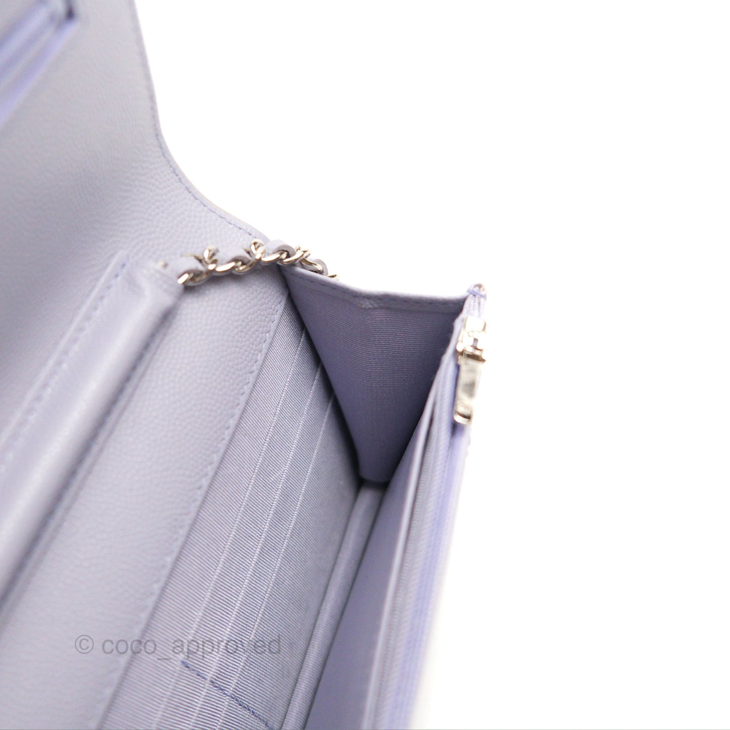 Chanel Quilted Classic Wallet on Chain WOC Lilac Caviar Silver Hardware