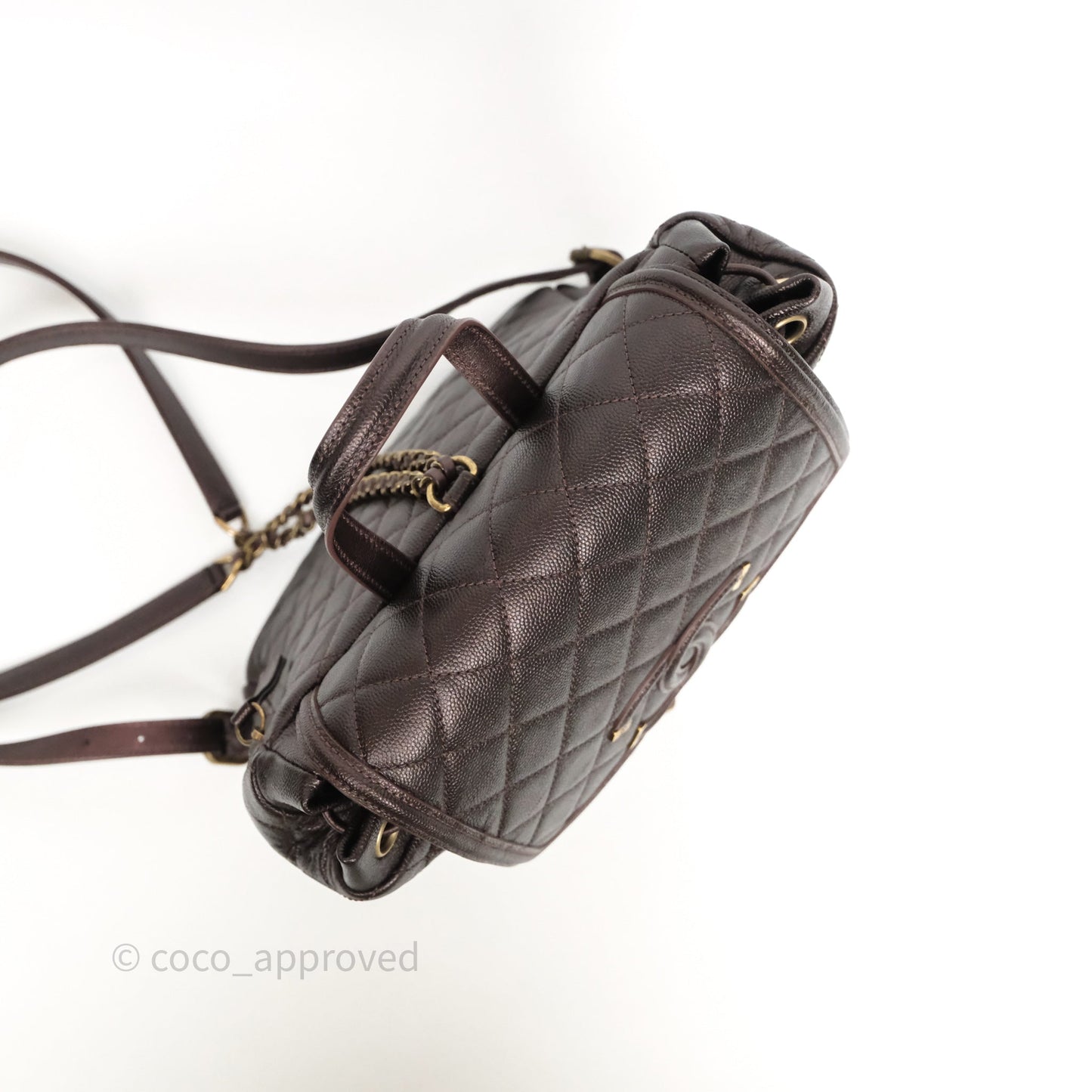 Chanel Quilted Filigree Backpack Purple Iridescent Burgundy Caviar Aged Gold Hardware