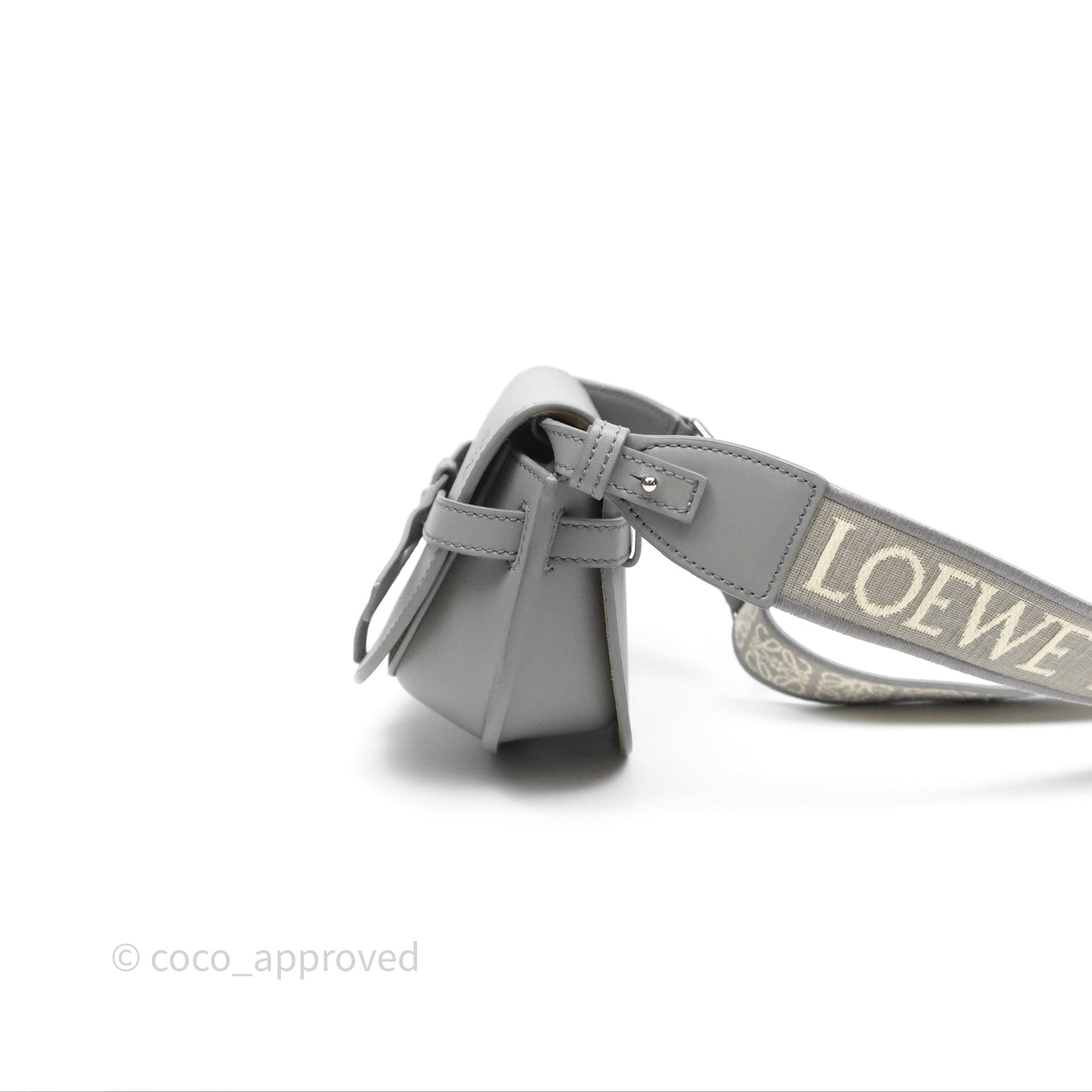Loewe Mini Gate Dual Bag in Soft Calfskin & Jacquard Strap Light Grey