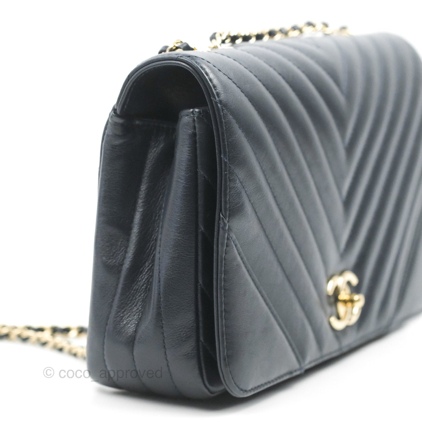 Chanel Medium Statement Chevron Flap Bag Navy Calfskin Gold Hardware