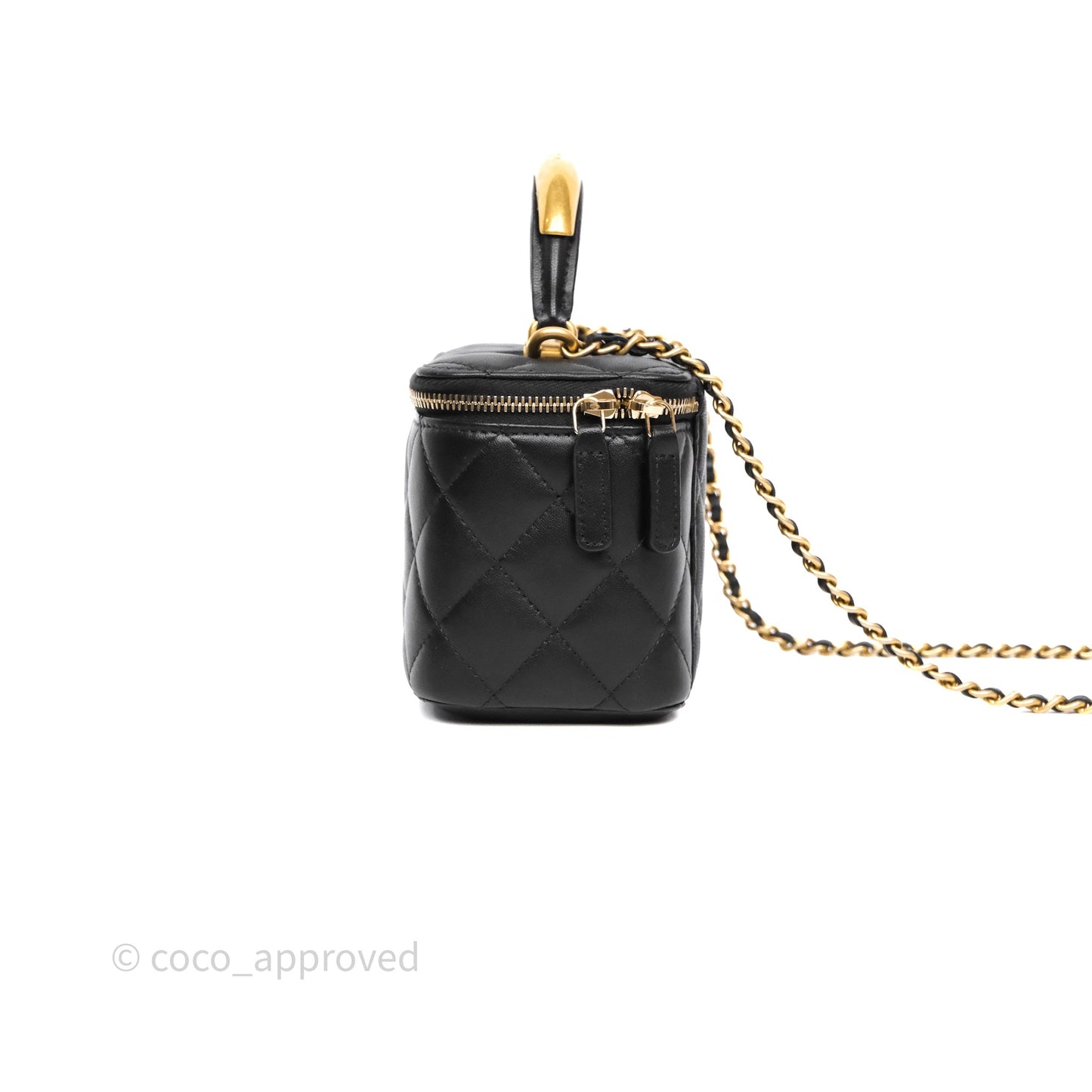Chanel Vanity Rectangular Metal Top Handle Black Lambskin Aged Gold Hardware
