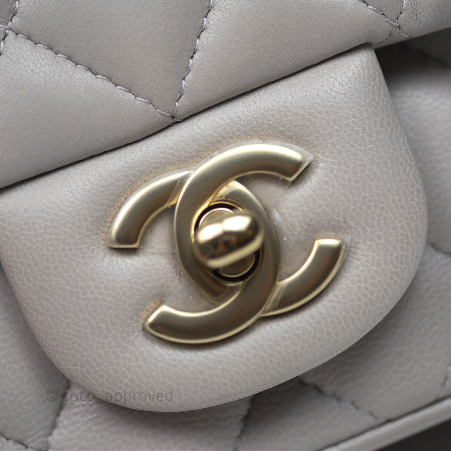 Chanel Mini Square Flap Quilted Light Grey Lambskin Gold Hardware