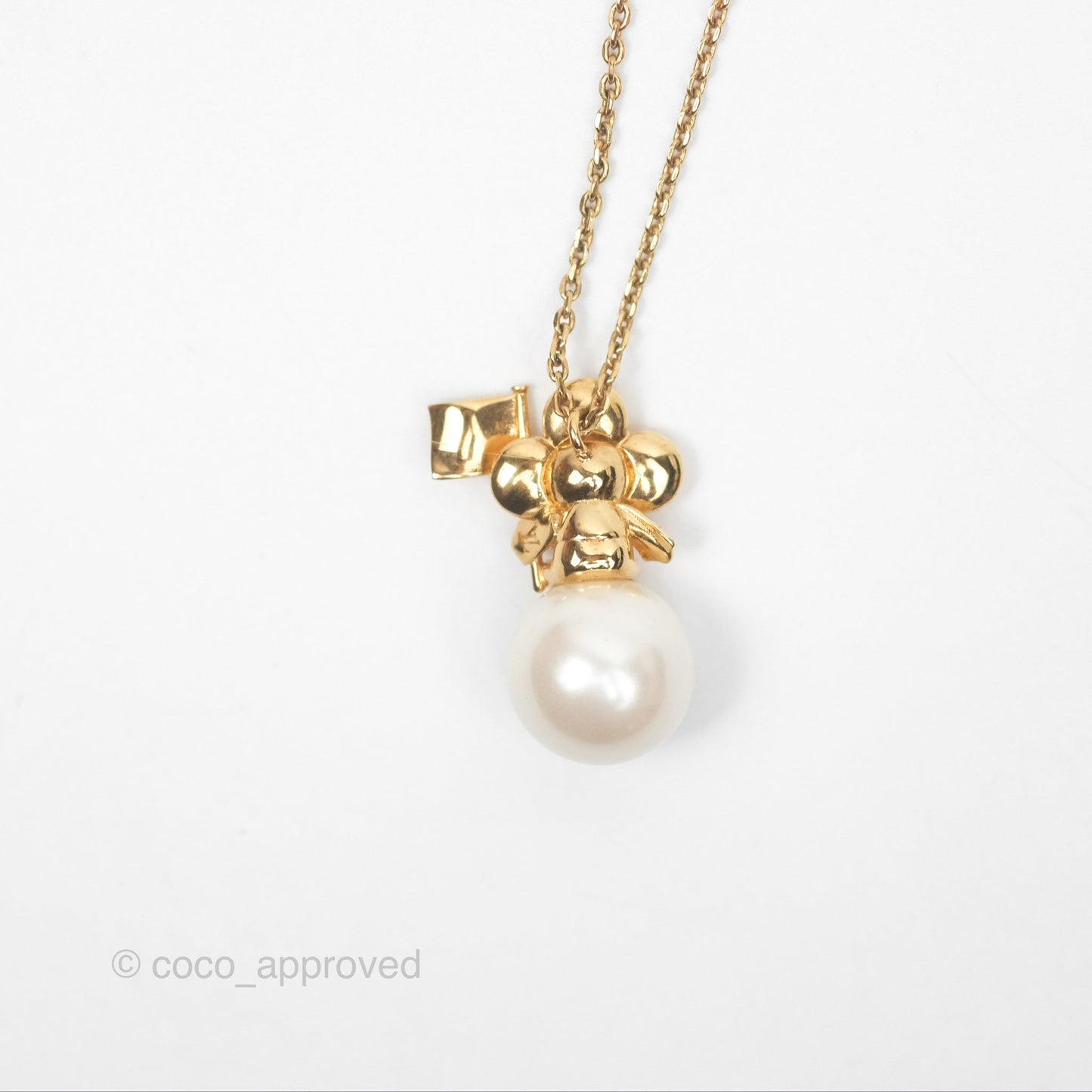 Louis Vuitton Vivienne Pearl Long Necklace Gold Tone