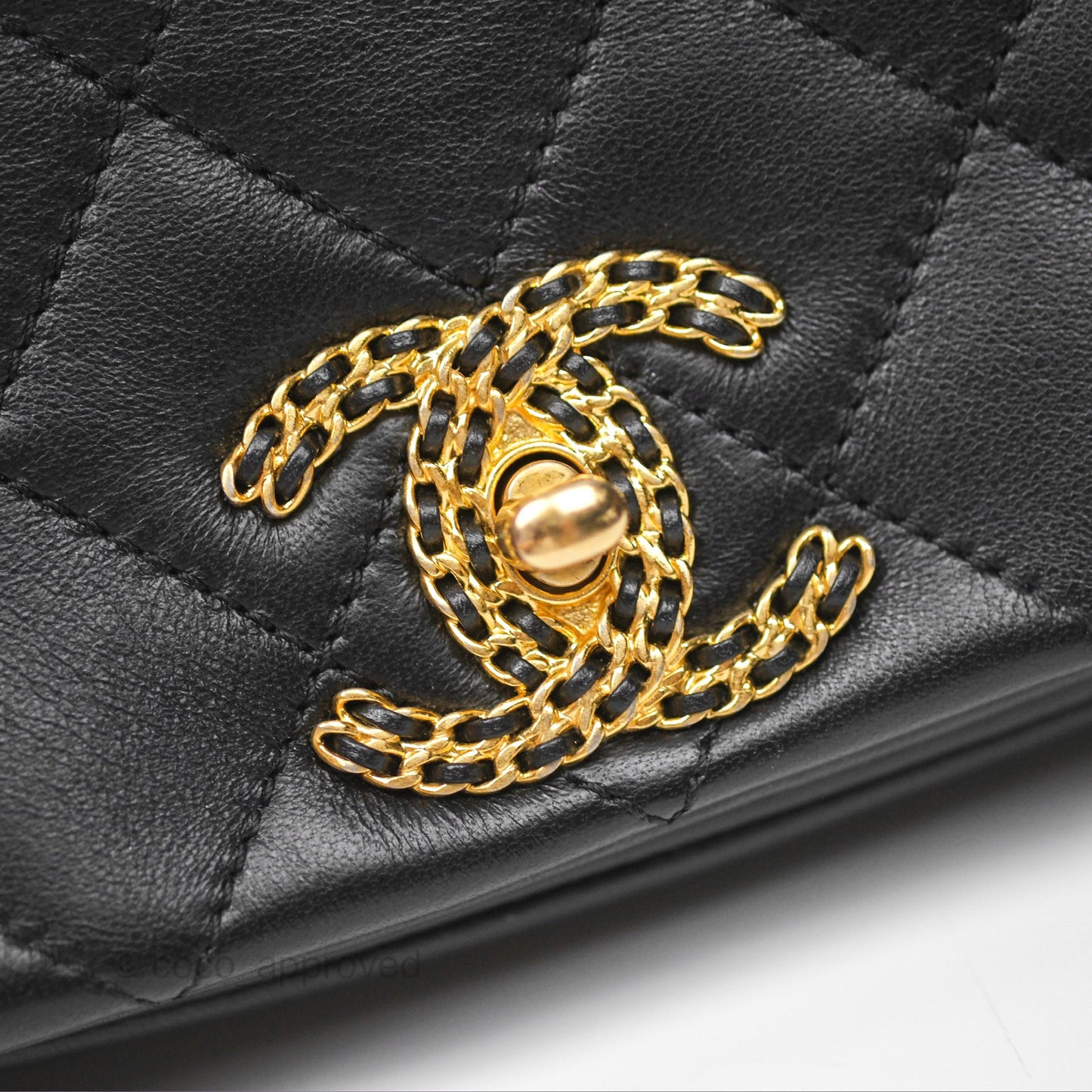 Chanel Small Chain Flap Bag Black Lambskin Aged Gold Hardware 22A