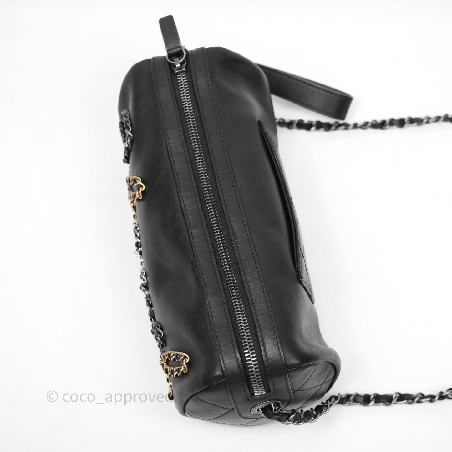 Chanel Logo Bowling Bag Black Calfskin Mixed Hardware