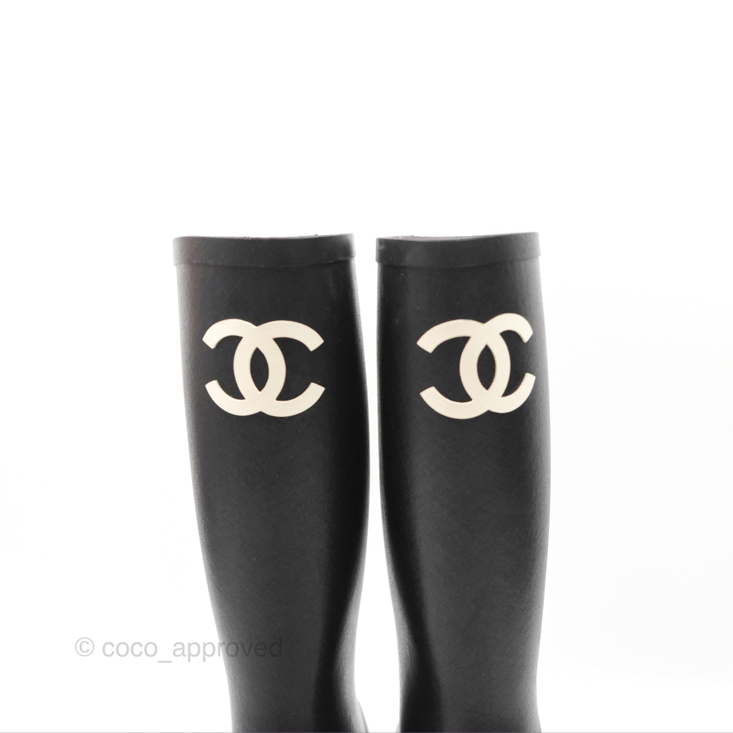 Chanel CC Black Rubber Rain Boots Size 37