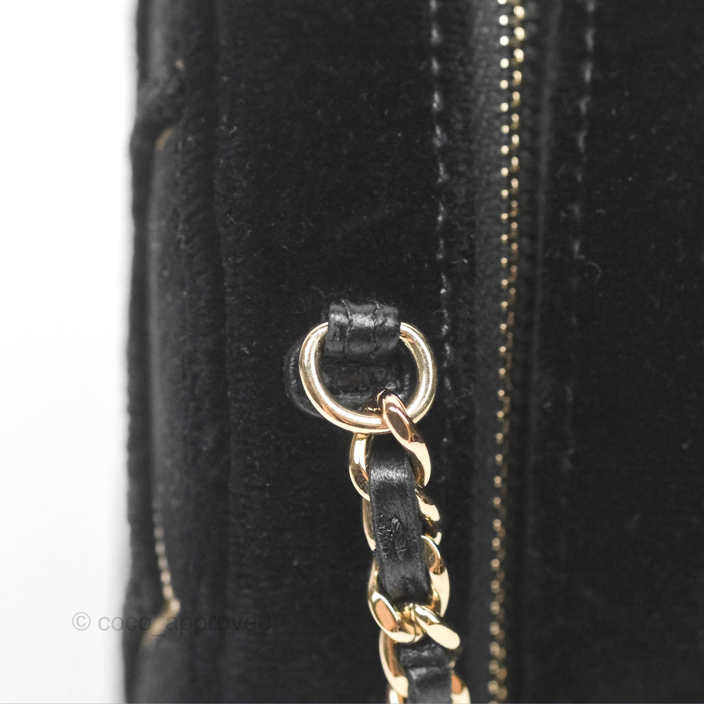 Chanel Quilted Round Clutch With Chain Black Velvet Gold Hardware
