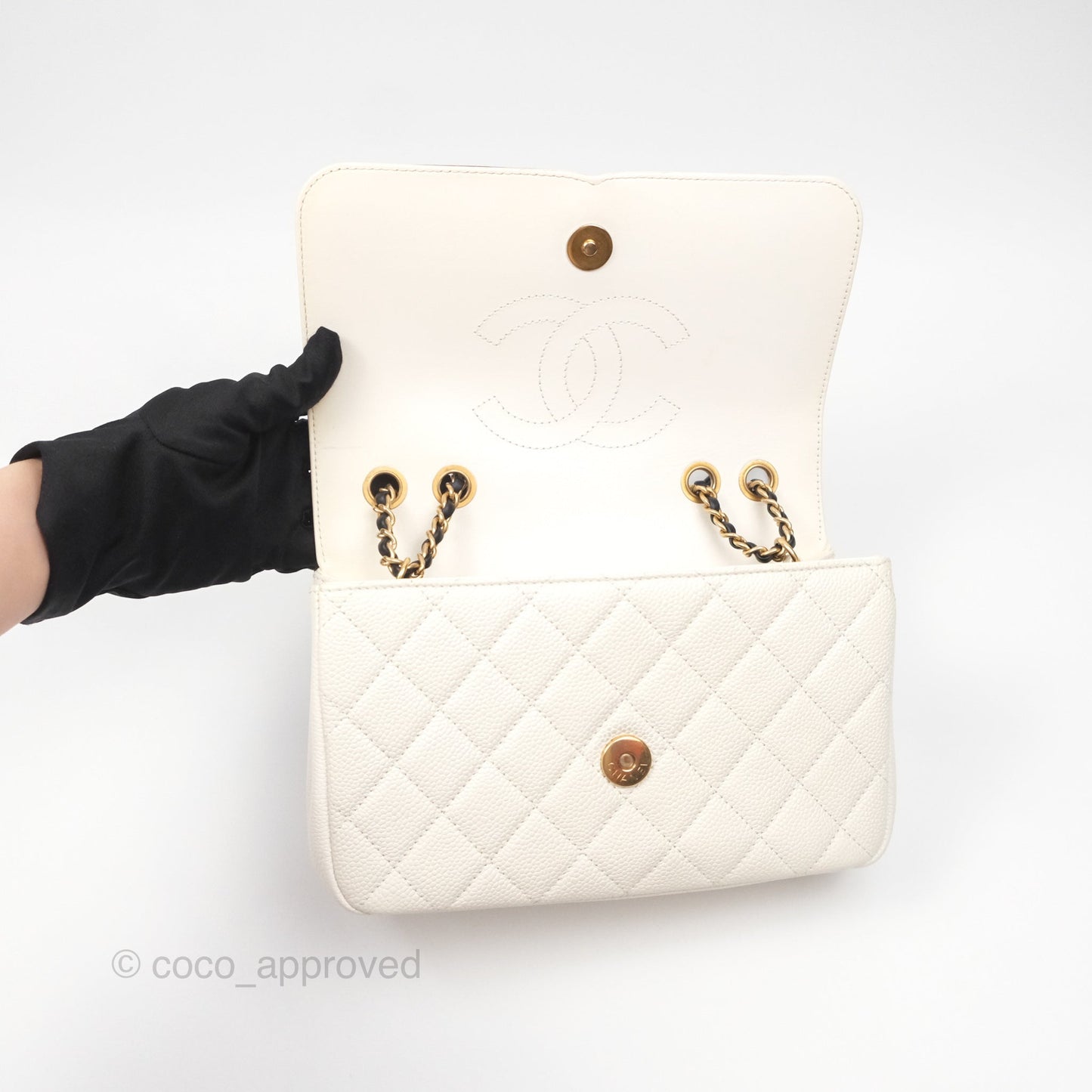 Chanel Small CC Filigree Flap Quilted Ivory Caviar
