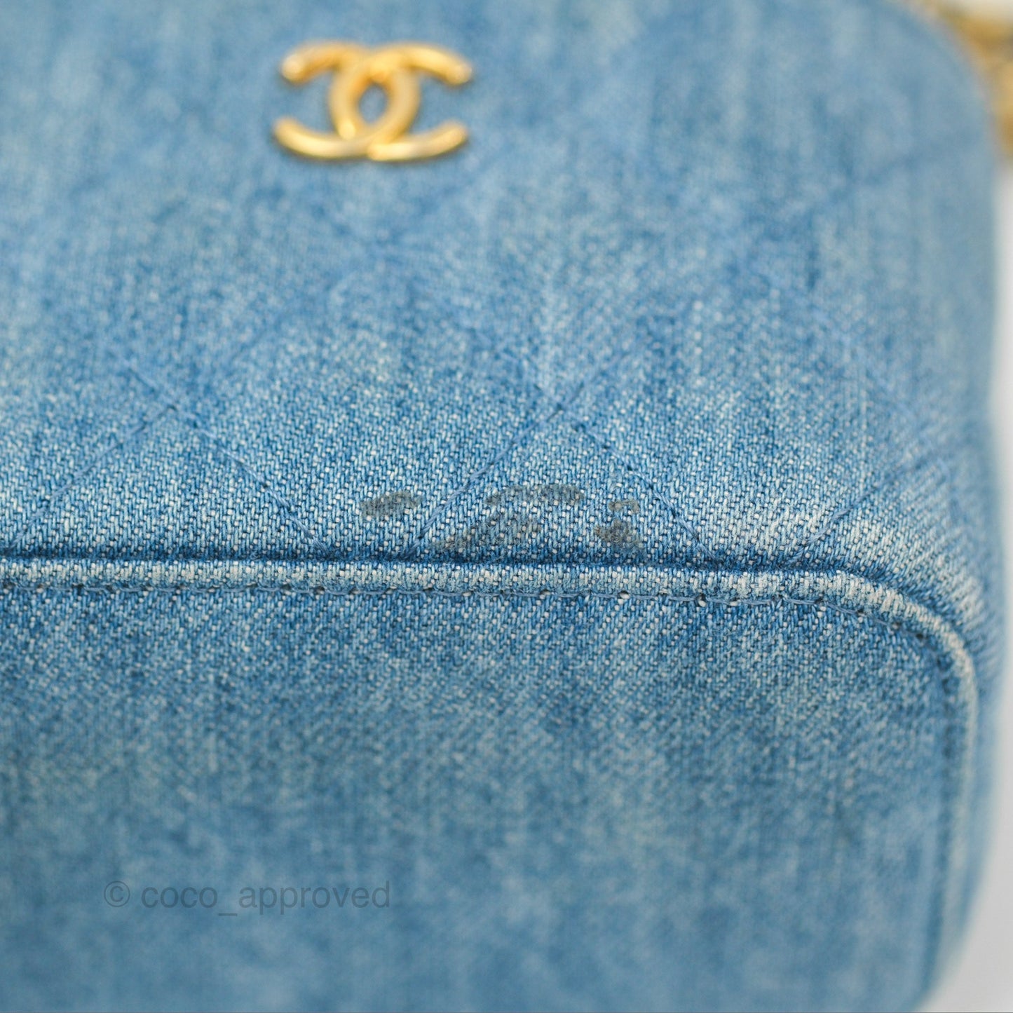 Chanel Mini Pearl Crush Vanity With Chain Denim Aged Gold Hardware