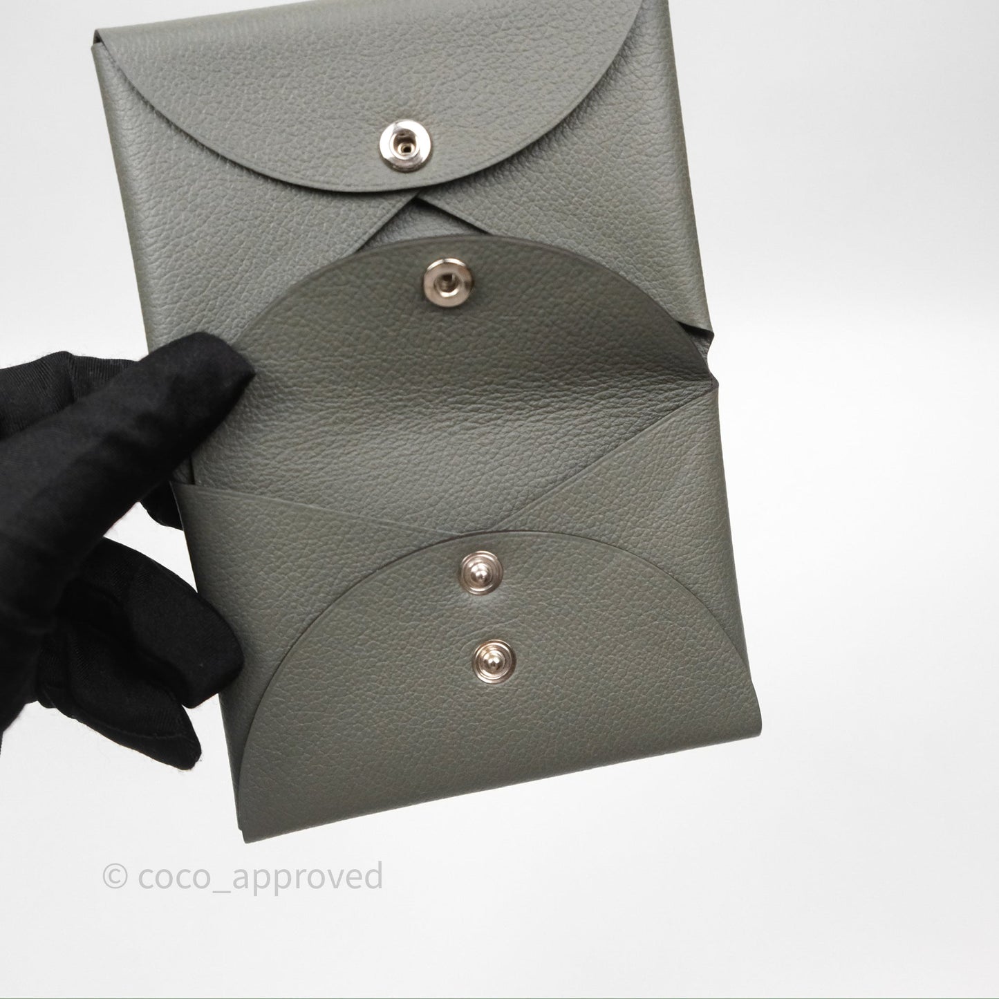 Hermès Calvi Duo Compact Card Holder Gris Meyer 0L Evercolor Palladium Hardware