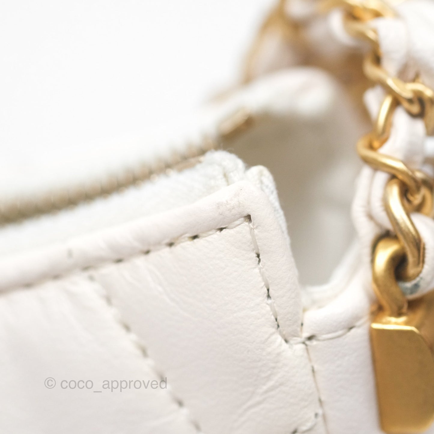 Chanel Hobo Bag White Aged Calfskin Aged Gold Hardware