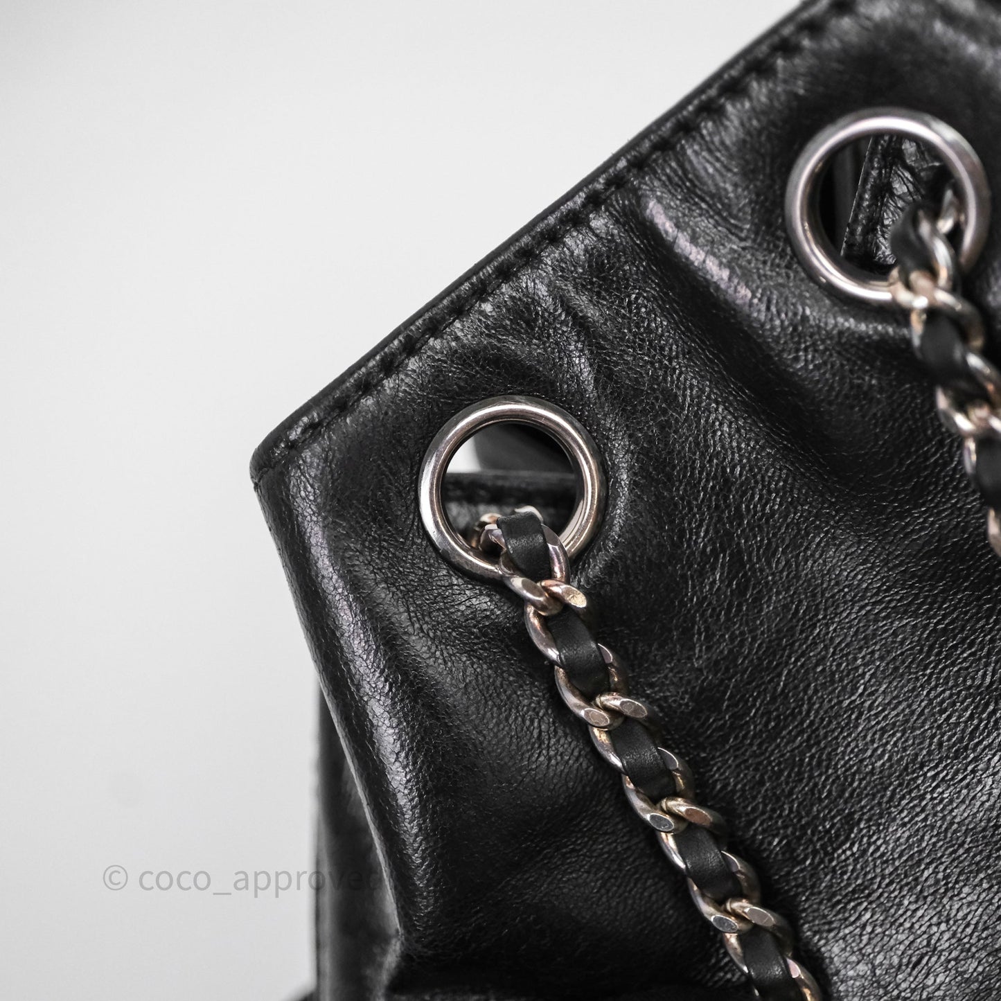 Chanel Vintage CC Drawstring Bag Black Calfskin Silver Hardware