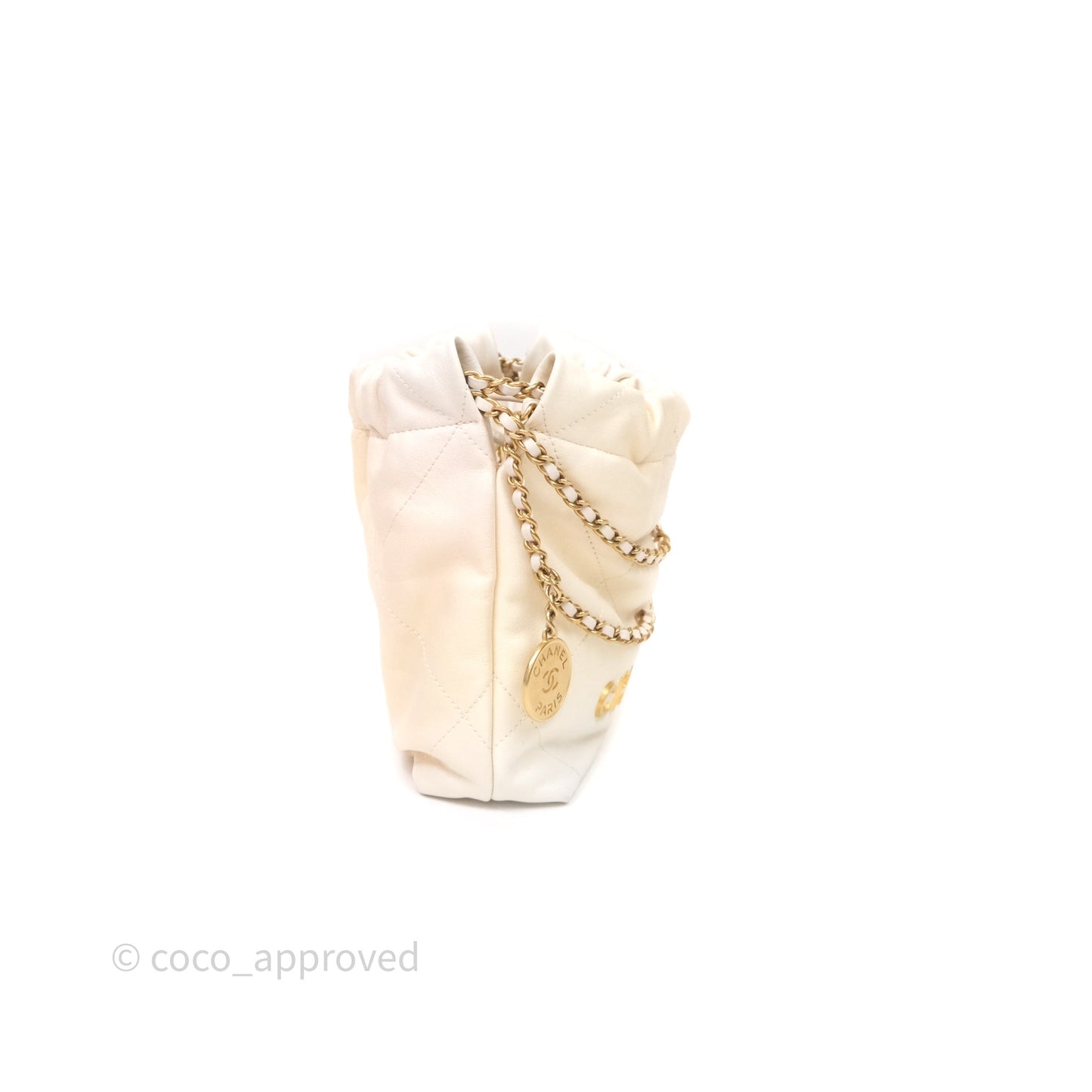 Chanel 22 Mini Bag Iridescent Light Pearly Calfskin Aged Gold Hardware
