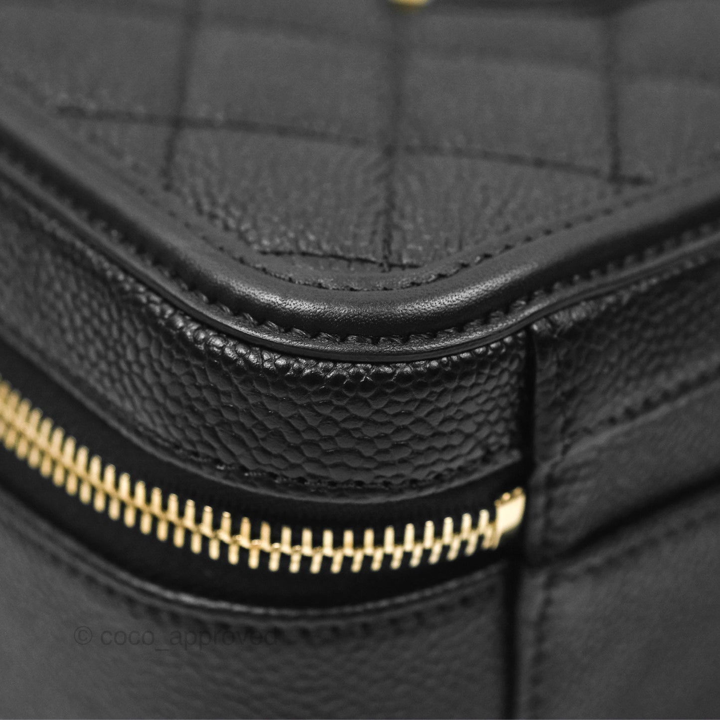Chanel Quilted Medium CC Filigree Vanity Case Black Caviar Aged Gold Hardware