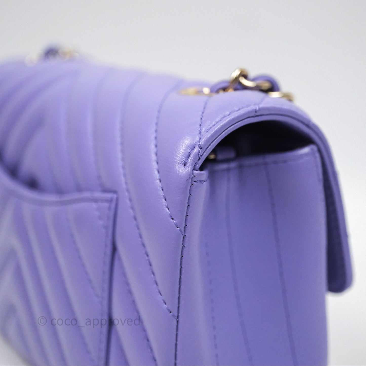 Chanel Quilted Mini Rectangular Chevron Purple Lambskin Gold Hardware