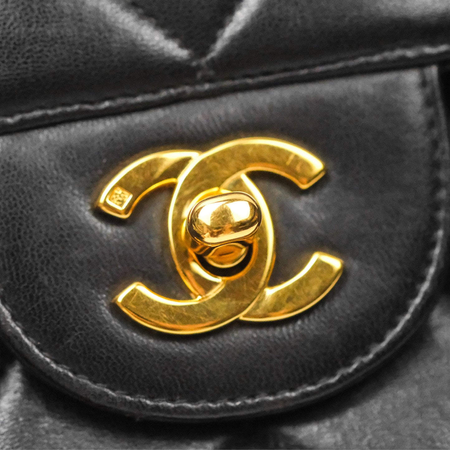 Chanel Vintage Double Sided Jumbo Flap Black Lambskin 24K Gold Hardware