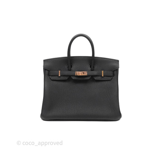 Hermes Birkin 25 Black 89 Togo Rose Gold Hardware