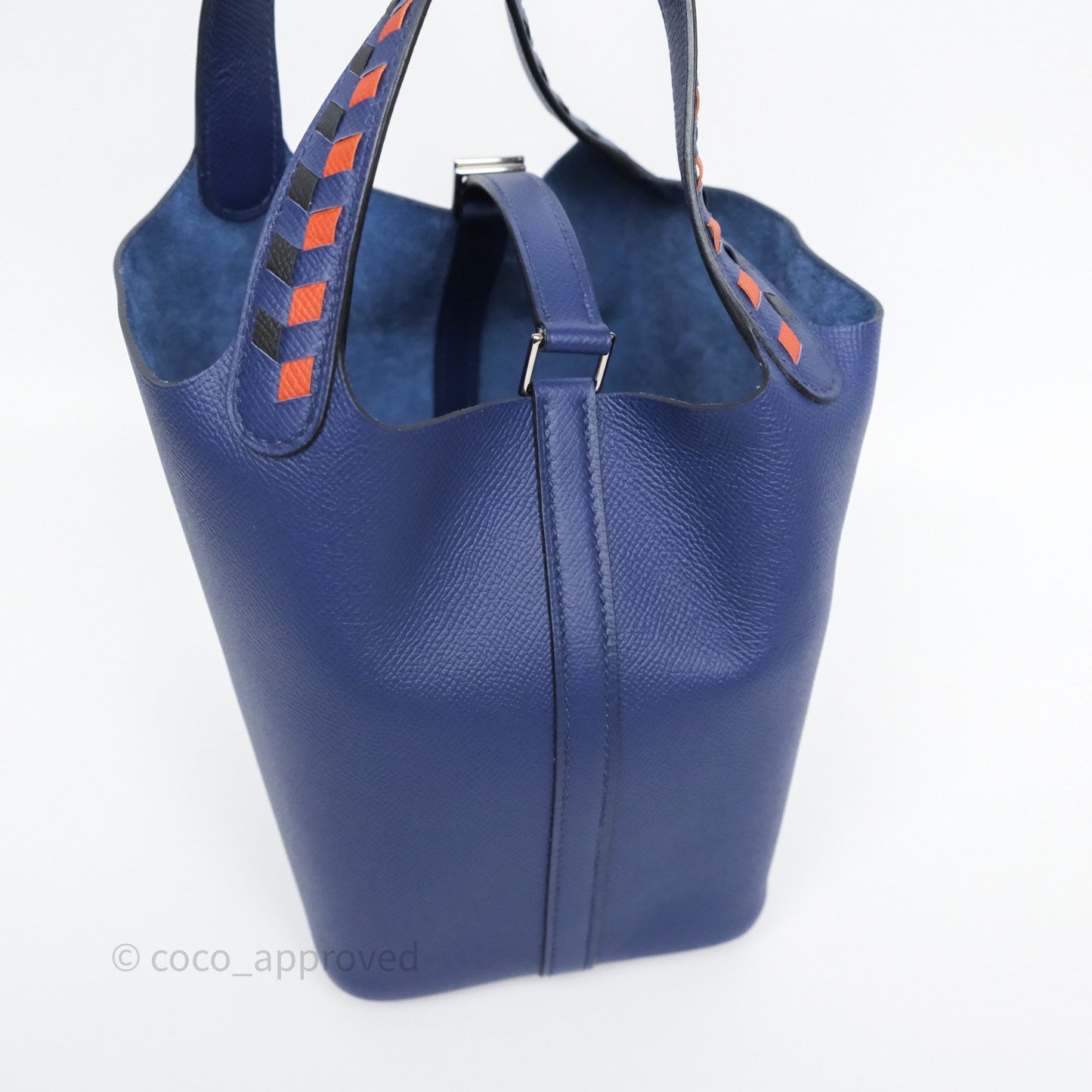 Hermès Tressage De Cuir Picotin Lock 18 Bleu Encre/Brique/Black Epsom