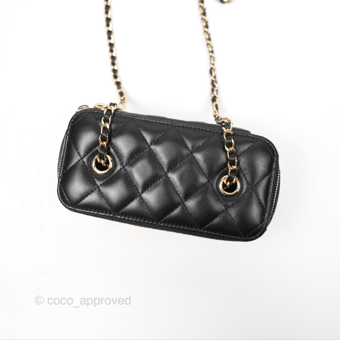 Chanel Vanity Rectangular With Chain Black Lambskin Gold Hardware
