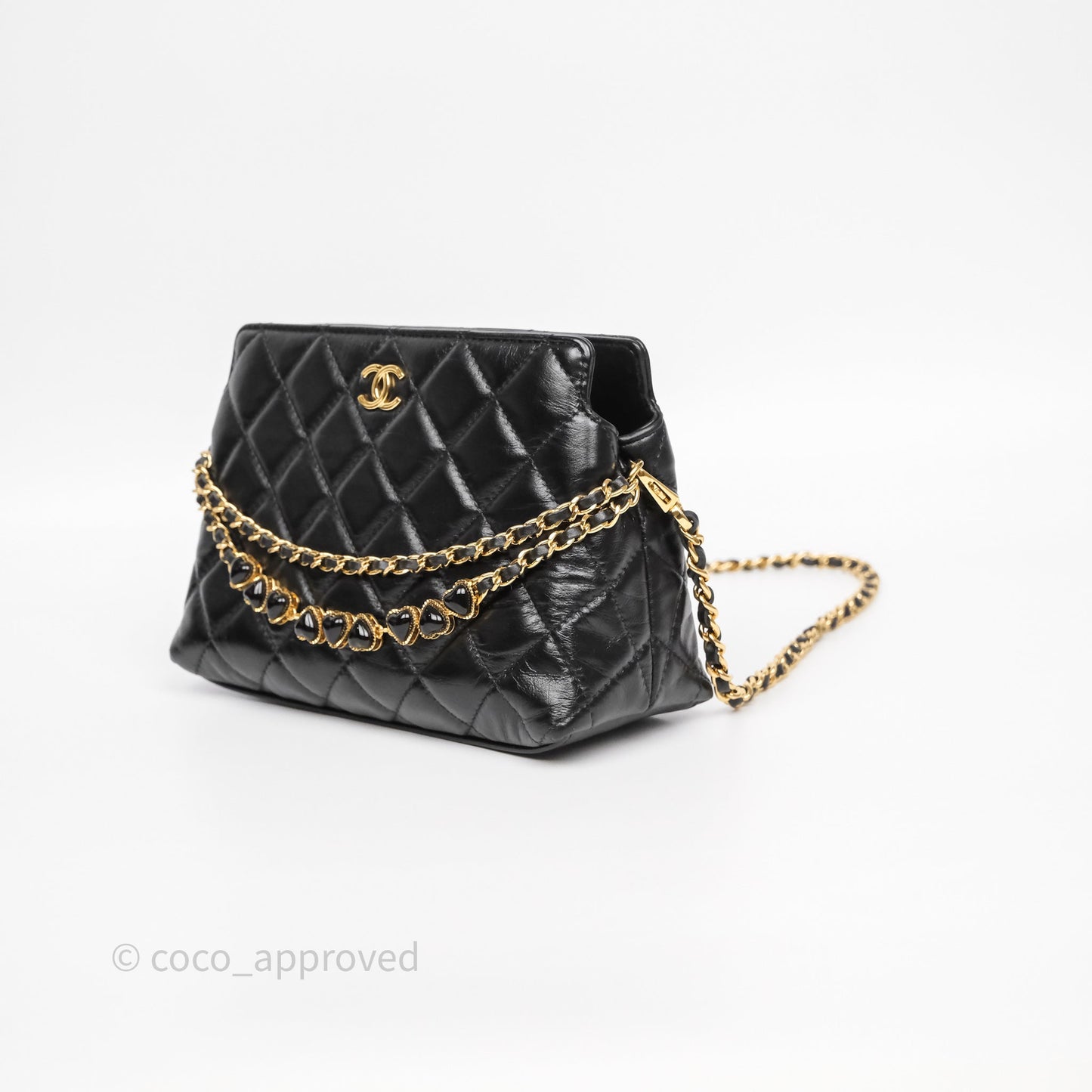 Chanel Clutch With Heart Chain Black Lambskin Gold Hardware