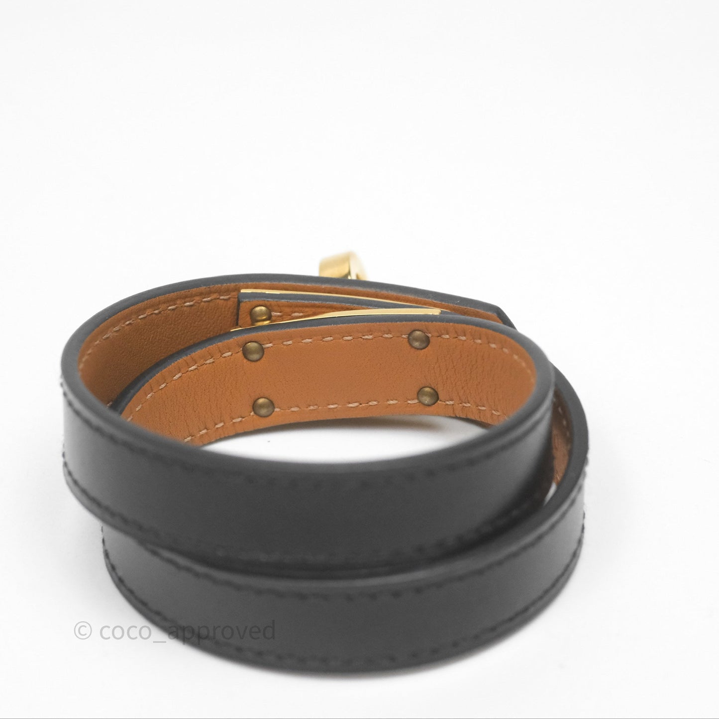 Hermès Kelly Double Tour Box Leather Bracelet Black Gold Hardware