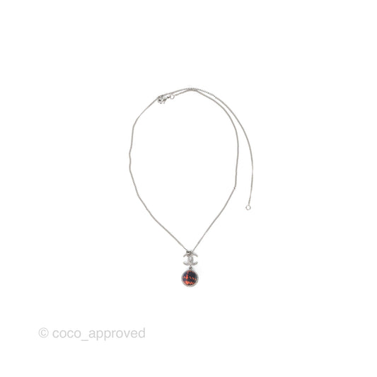 Chanel CC Fabric Sphere Pendant Necklace Gun Metal 13A