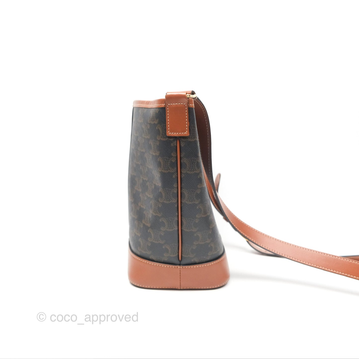 Celine Small Bucket Triomphe Canvas Tan Calfskin