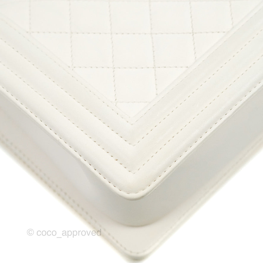 Chanel Medium Boy Bag White Calfskin Gold Hardware