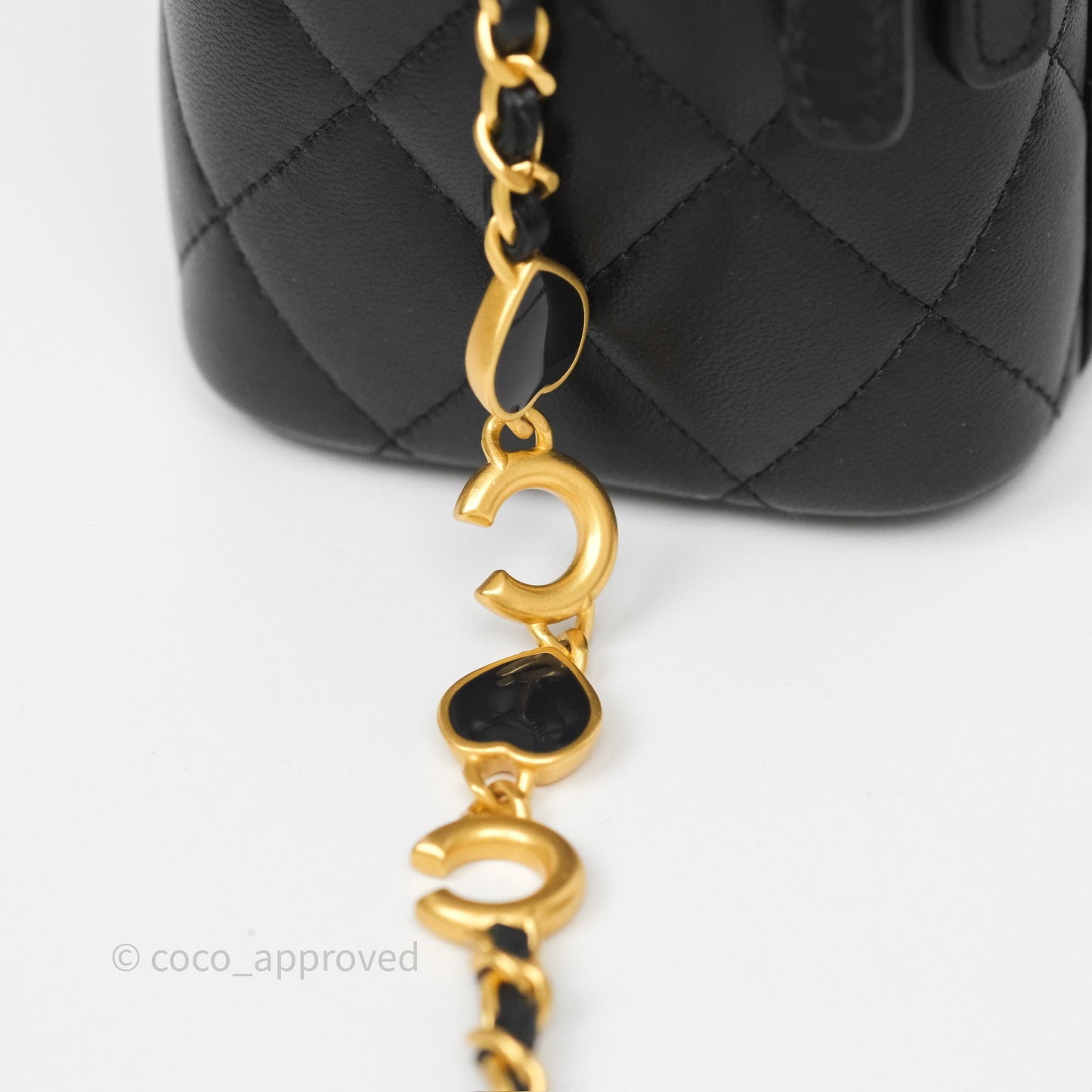 Chanel Vanity with COCO Heart Chain Black Lambskin Aged Gold Hardware
