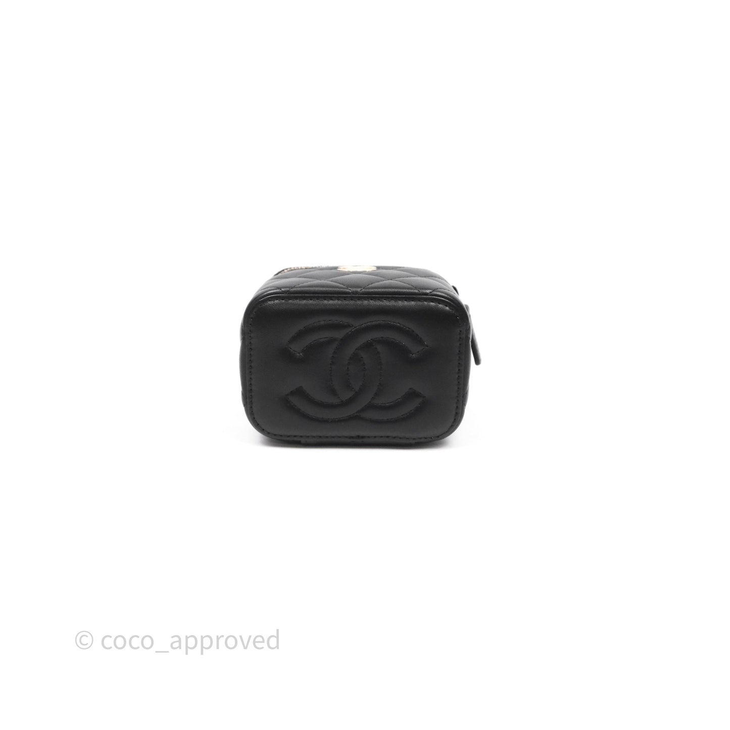 Chanel Mini Vanity With Double Chain Black Lambskin Aged Gold Hardware