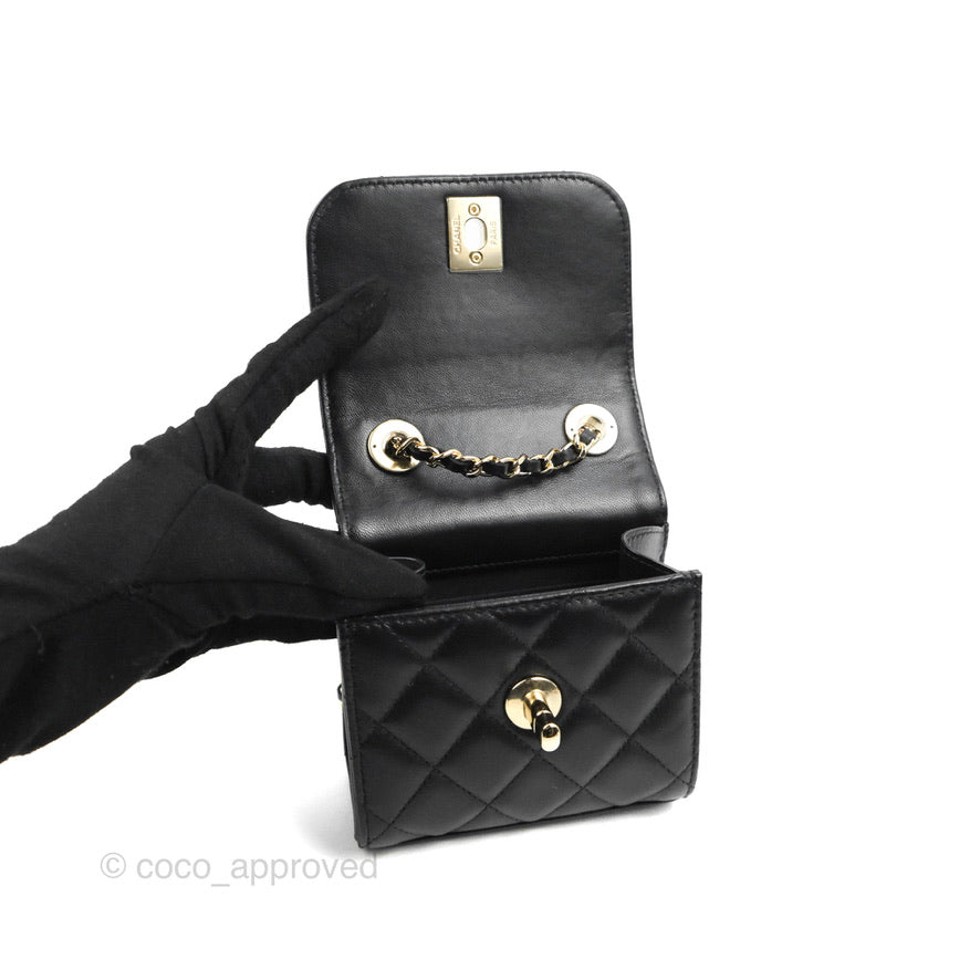 Chanel Mini Quilted Trendy CC Clutch With Chain Black Lambskin Gold Hardware