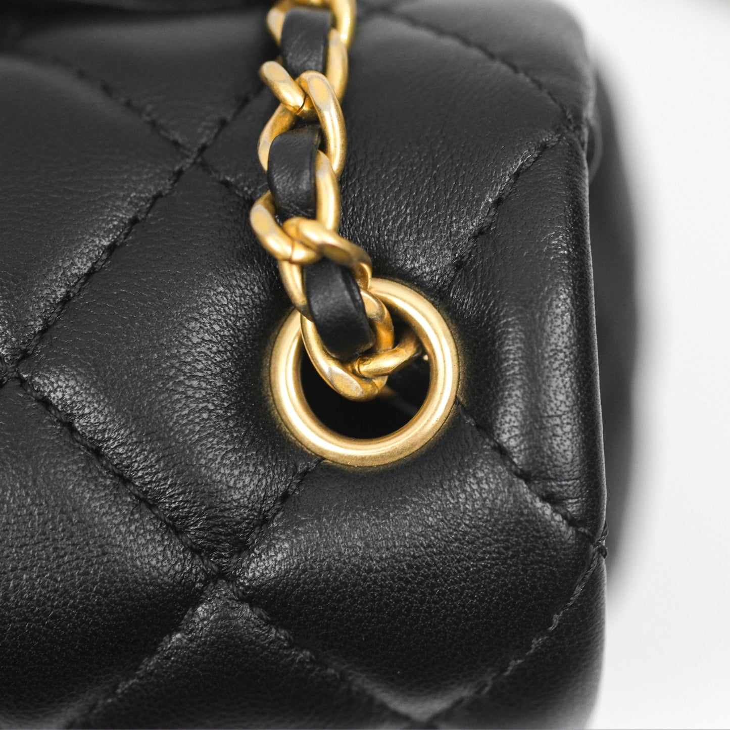 Chanel Pearl Crush Mini Rectangular Quilted Black Lambskin Aged Gold Hardware