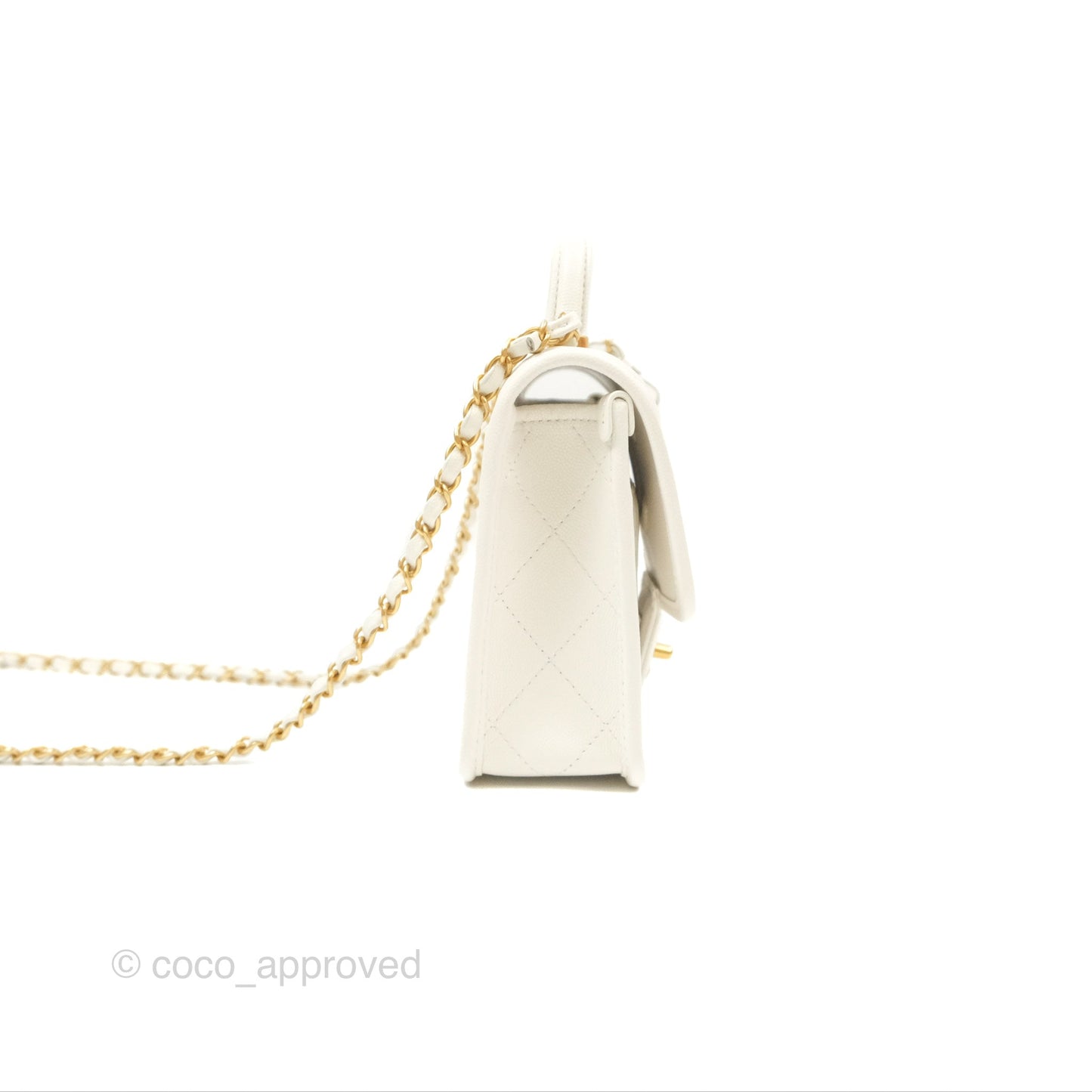 Chanel Mini School Memory Top Handle Flap White Caviar 22K