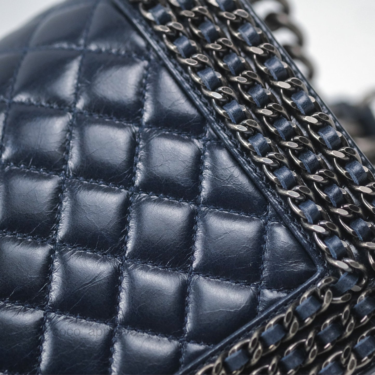 Chanel Medium Chain Edge Boy Quilted Navy Aged Glazed Calfskin Ruthenium Hardware