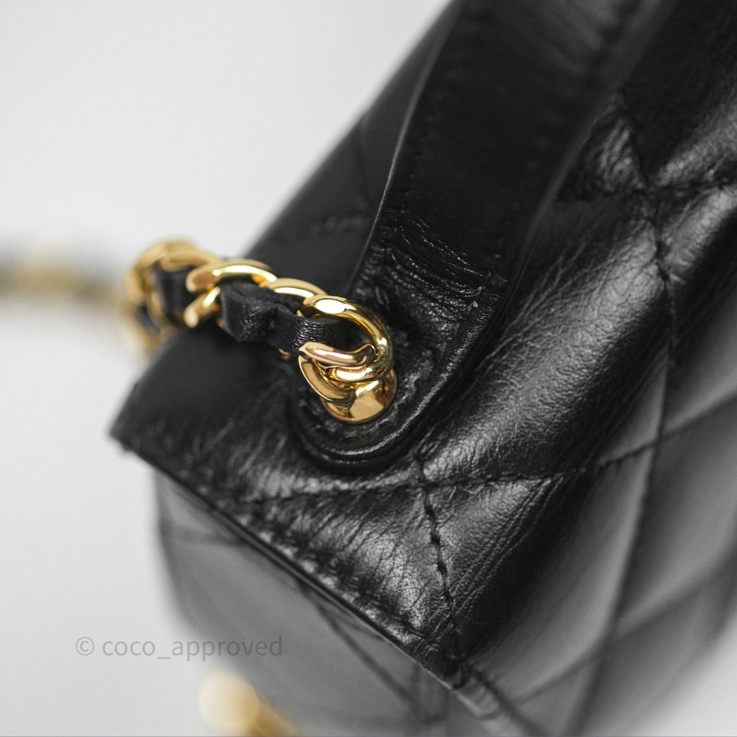 Chanel Quilted Phone Holder with Chain Black Shiny Calfskin Gold Hardware 23A
